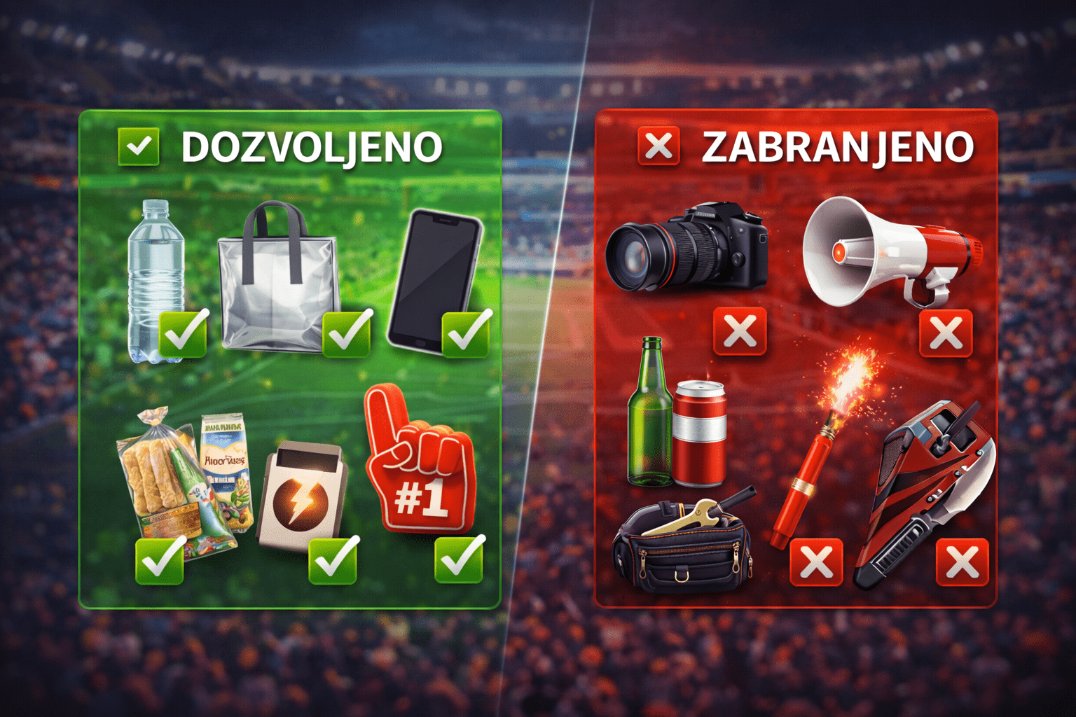 Šta smete, a šta ne smete uneti na stadione (pravila za 2026)